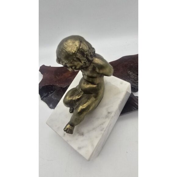 Brass Cherub Bookend Paperweight  Figurine on Marble Bases Regency - Picture 8 of 16